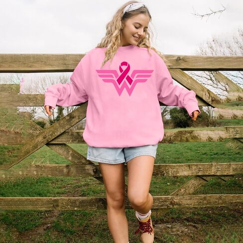 Breast Cancer Awareness Sweatshirt Women Pink Ribbon Long Sleeve Shirt Cancer Fight Tops Casual Pullover in Kuwait