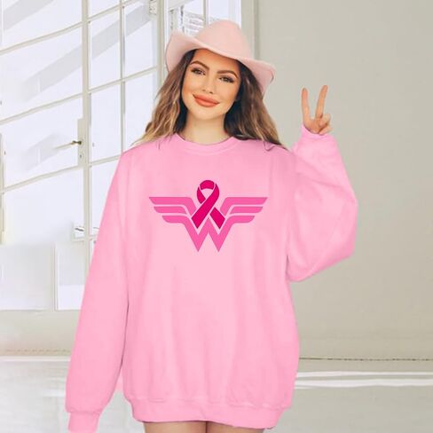 Breast Cancer Awareness Sweatshirt Women Pink Ribbon Long Sleeve Shirt Cancer Fight Tops Casual Pullover in Kuwait