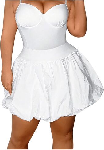 Verdusa Women's Pleated Bubble Skirt Y2K Elastic High Waisted Puffy Skorts Shorts in Saudi Arabia