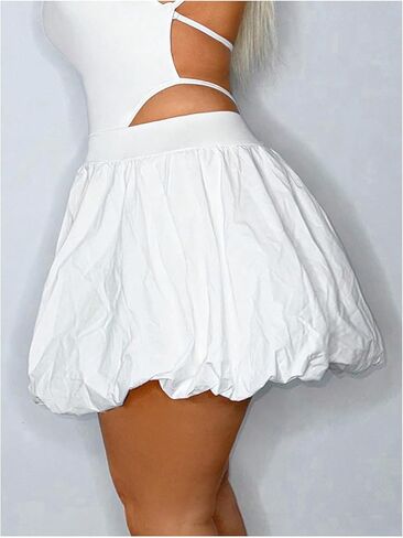 Verdusa Women's Pleated Bubble Skirt Y2K Elastic High Waisted Puffy Skorts Shorts in Saudi Arabia