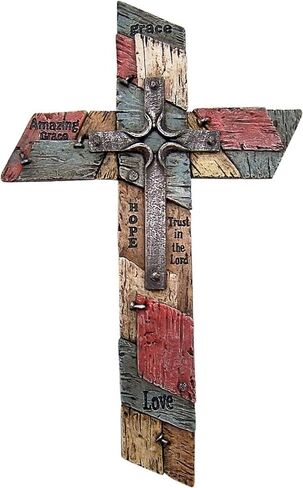Wowser Patched Wall Cross with Nails and Crucifix, Love, Hope, Grace Inspirational Catholic Wall Decor, 12 Inch in Saudi Arabia