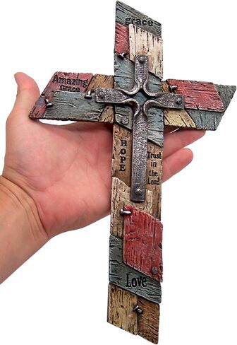 Wowser Patched Wall Cross with Nails and Crucifix, Love, Hope, Grace Inspirational Catholic Wall Decor, 12 Inch in Saudi Arabia