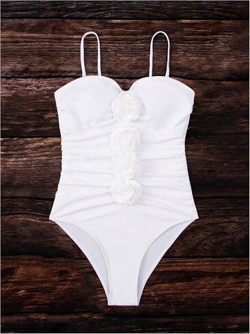 MakeMeChic Women's Ruched One Piece Swimsuit 3D Floral Applique Tummy Control Bathing Suit in Saudi Arabia