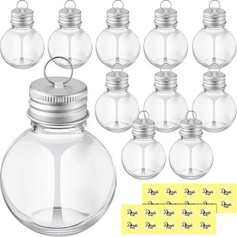 Christmas Booze Balls Clear Christmas Tree Fillable Ornaments Water Bottle Bulbs Shape Clear Plastic Christmas Ornaments Pendant Ball for Home Decoration Party Decoration (Silver, 12 Pieces) in Saudi Arabia