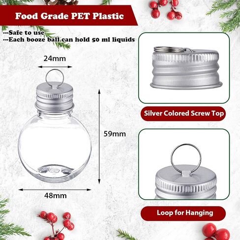 Christmas Booze Balls Clear Christmas Tree Fillable Ornaments Water Bottle Bulbs Shape Clear Plastic Christmas Ornaments Pendant Ball for Home Decoration Party Decoration (Silver, 12 Pieces) in Saudi Arabia