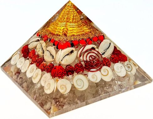 Jet Wealth Orgone Pyramid 4 inch Approx Crystal Natural Gomati Chakra with Shree Yantra Pyramid Success Prosperity in Saudi Arabia