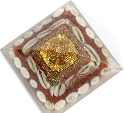 Jet Wealth Orgone Pyramid 4 inch Approx Crystal Natural Gomati Chakra with Shree Yantra Pyramid Success Prosperity in Saudi Arabia