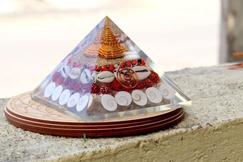 Jet Wealth Orgone Pyramid 4 inch Approx Crystal Natural Gomati Chakra with Shree Yantra Pyramid Success Prosperity in Saudi Arabia