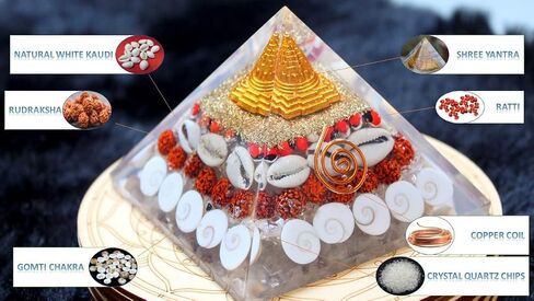 Jet Wealth Orgone Pyramid 4 inch Approx Crystal Natural Gomati Chakra with Shree Yantra Pyramid Success Prosperity in Saudi Arabia
