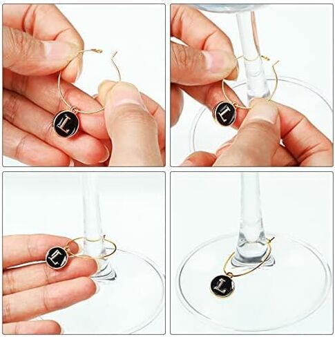 Hicarer 26 Pieces Wine Charms for Stem Glasses with Rings Tags Metal Letters Glass Charm Markers Letters Beads Markers for Wine Cocktail Champagne Party Favors Decorations Family Gathering in Saudi Arabia