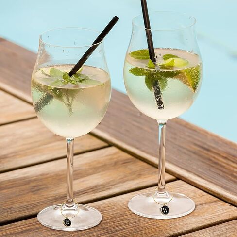 Hicarer 26 Pieces Wine Charms for Stem Glasses with Rings Tags Metal Letters Glass Charm Markers Letters Beads Markers for Wine Cocktail Champagne Party Favors Decorations Family Gathering in Saudi Arabia