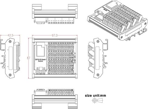 لوحة وحدة اندلاع كتلة طرفية مثبتة على السكك الحديدية DIN لـ ESP32-S2-Saola-1 in Kuwait