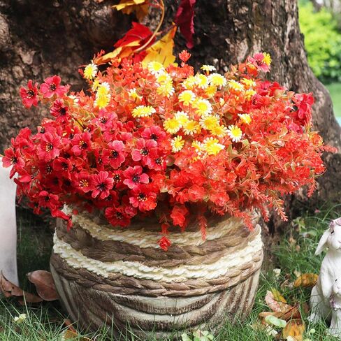 16 Bundles Artificial Flowers for Outdoors, 4 Styles Fake Fall Mums Autumn Plants for Garden Decor Window Box Porch Patio Hanging Planter Pathway Front Porch Thanksgiving Xmax Decor (Light Orange) in Saudi Arabia