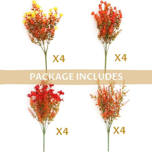 16 Bundles Artificial Flowers for Outdoors, 4 Styles Fake Fall Mums Autumn Plants for Garden Decor Window Box Porch Patio Hanging Planter Pathway Front Porch Thanksgiving Xmax Decor (Light Orange) in Saudi Arabia