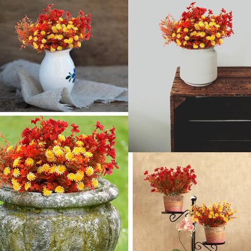 16 Bundles Artificial Flowers for Outdoors, 4 Styles Fake Fall Mums Autumn Plants for Garden Decor Window Box Porch Patio Hanging Planter Pathway Front Porch Thanksgiving Xmax Decor (Light Orange) in Saudi Arabia