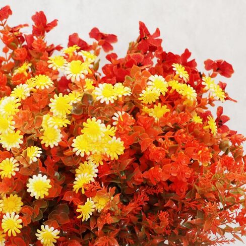16 Bundles Artificial Flowers for Outdoors, 4 Styles Fake Fall Mums Autumn Plants for Garden Decor Window Box Porch Patio Hanging Planter Pathway Front Porch Thanksgiving Xmax Decor (Light Orange) in Saudi Arabia