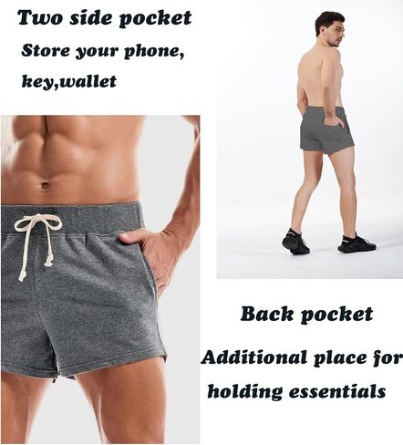 Mens Athletic Workout Shorts 3" Cotton Sweat Shorts with Pockets in Saudi Arabia
