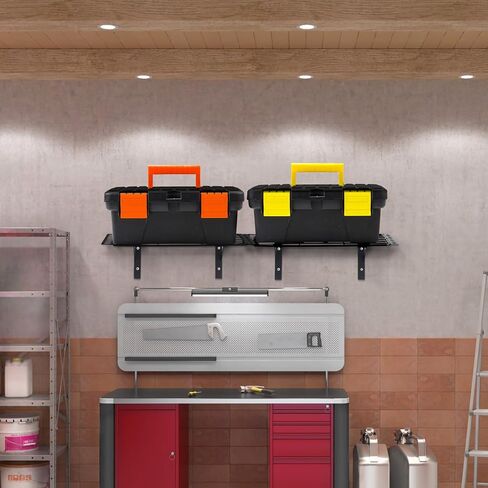 2 Pack Garage Shelves Wall Mounted Heavy Duty Garage Shelving Tool Organizer for Home Garden Shop Shed Garage Organization and Storage, Each 50lb Load Capacity, Black,15.8" x 7.9" in Saudi Arabia