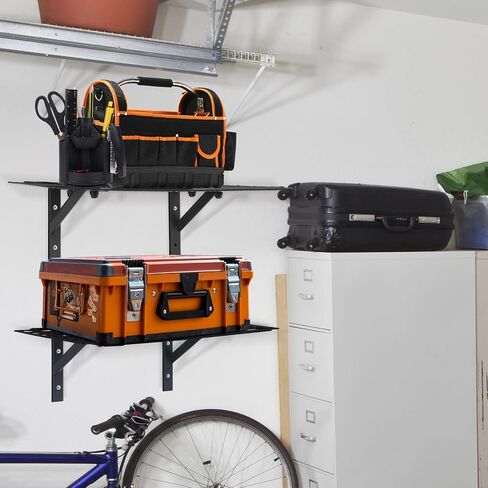 2 Pack Garage Shelves Wall Mounted Heavy Duty Garage Shelving Tool Organizer for Home Garden Shop Shed Garage Organization and Storage, Each 50lb Load Capacity, Black,15.8" x 7.9" in Saudi Arabia