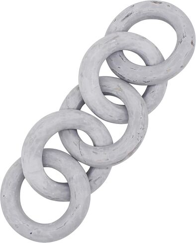 CVHOMEDECO. Rustic Round Wood Chain Link Decor Farmhouse Hand Carved Wood Link for Home, Wall, Table or Shelf décor accents (Distressed Grey) in Kuwait