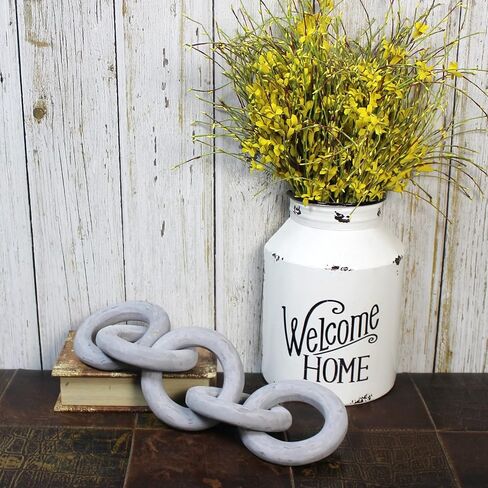 CVHOMEDECO. Rustic Round Wood Chain Link Decor Farmhouse Hand Carved Wood Link for Home, Wall, Table or Shelf décor accents (Distressed Grey) in Kuwait