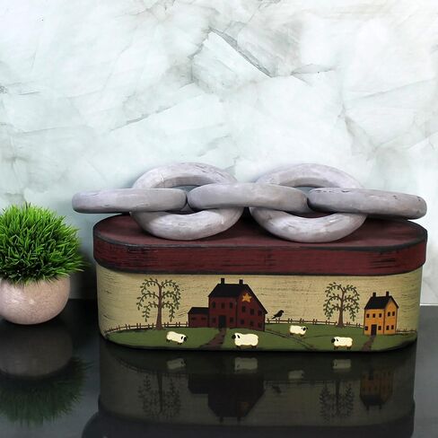 CVHOMEDECO. Rustic Round Wood Chain Link Decor Farmhouse Hand Carved Wood Link for Home, Wall, Table or Shelf décor accents (Distressed Grey) in Kuwait