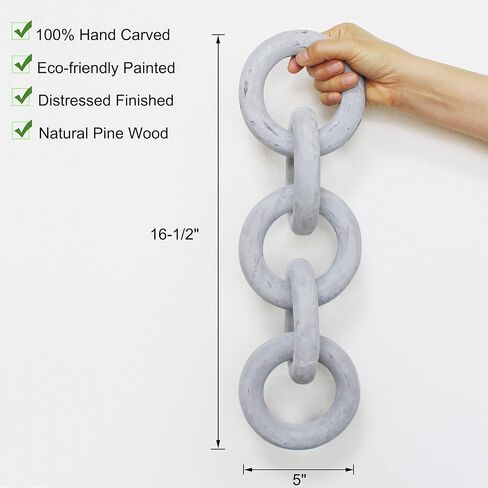 CVHOMEDECO. Rustic Round Wood Chain Link Decor Farmhouse Hand Carved Wood Link for Home, Wall, Table or Shelf décor accents (Distressed Grey) in Kuwait