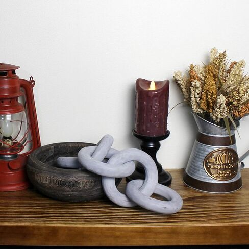 CVHOMEDECO. Rustic Round Wood Chain Link Decor Farmhouse Hand Carved Wood Link for Home, Wall, Table or Shelf décor accents (Distressed Grey) in Kuwait