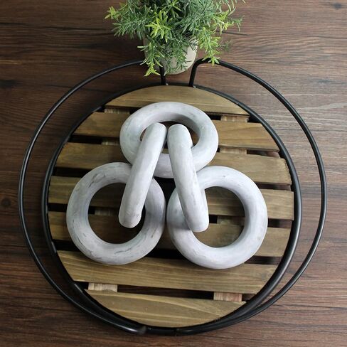 CVHOMEDECO. Rustic Round Wood Chain Link Decor Farmhouse Hand Carved Wood Link for Home, Wall, Table or Shelf décor accents (Distressed Grey) in Kuwait