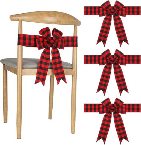 4 Pieces Christmas Checkered Chair Bows Buffalo Plaid Chair Bows Chair Tie Back Sashes for Christmas Wedding Party Chair Table Decorations (Red and Black) in Saudi Arabia