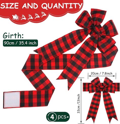 4 Pieces Christmas Checkered Chair Bows Buffalo Plaid Chair Bows Chair Tie Back Sashes for Christmas Wedding Party Chair Table Decorations (Red and Black) in Saudi Arabia