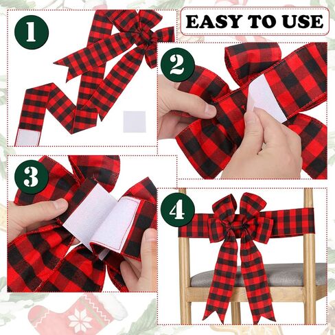 4 Pieces Christmas Checkered Chair Bows Buffalo Plaid Chair Bows Chair Tie Back Sashes for Christmas Wedding Party Chair Table Decorations (Red and Black) in Saudi Arabia