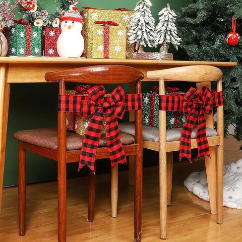 4 Pieces Christmas Checkered Chair Bows Buffalo Plaid Chair Bows Chair Tie Back Sashes for Christmas Wedding Party Chair Table Decorations (Red and Black) in Saudi Arabia