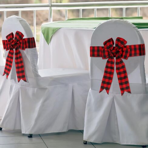 4 Pieces Christmas Checkered Chair Bows Buffalo Plaid Chair Bows Chair Tie Back Sashes for Christmas Wedding Party Chair Table Decorations (Red and Black) in Saudi Arabia