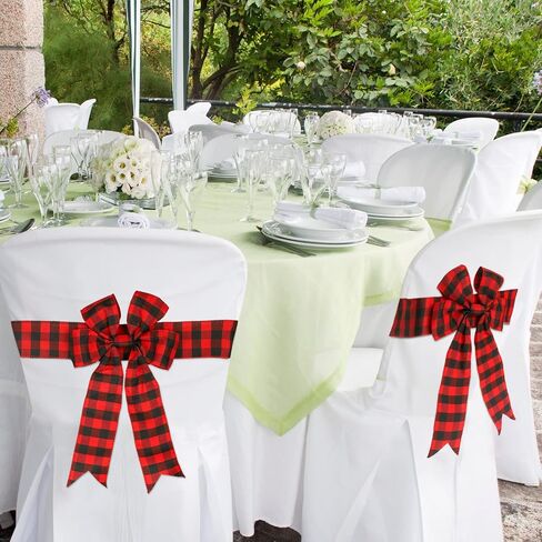 4 Pieces Christmas Checkered Chair Bows Buffalo Plaid Chair Bows Chair Tie Back Sashes for Christmas Wedding Party Chair Table Decorations (Red and Black) in Saudi Arabia