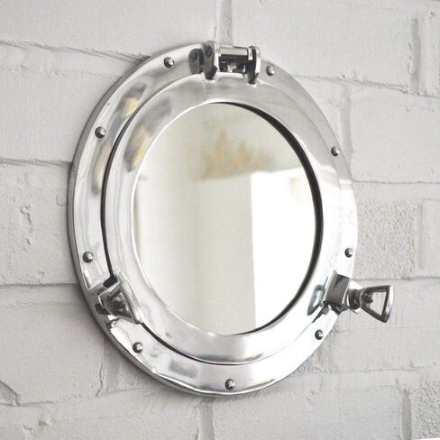 Wall Mounted Vintage Nautical Ship Porthole Mirror for Home Decor | Pirate's Maritime Nautical Themed Decor | Vanity Mirror (24 INCHES, NIckel Chrome) in Saudi Arabia