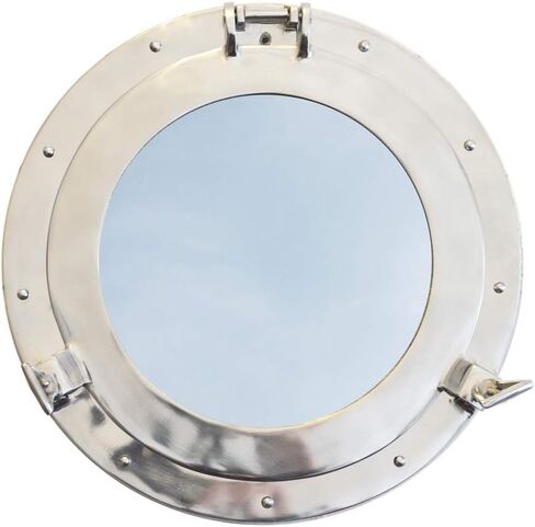 Wall Mounted Vintage Nautical Ship Porthole Mirror for Home Decor | Pirate's Maritime Nautical Themed Decor | Vanity Mirror (24 INCHES, NIckel Chrome) in Saudi Arabia