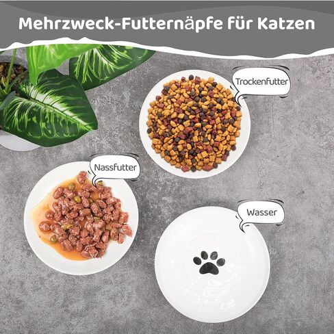 أطباق دوراكيتن السيراميكية للقطط 3 عبوات، أطباق للقطط ضحلة واسعة بدون شارب مع قاعدة من السيليكون غير قابلة للانزلاق، أوعية أطباق مياه لطعام القطط الأليفة، قطر 15 سم in Kuwait