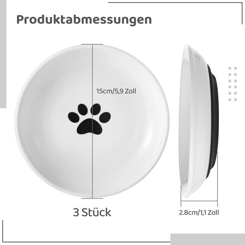 أطباق دوراكيتن السيراميكية للقطط 3 عبوات، أطباق للقطط ضحلة واسعة بدون شارب مع قاعدة من السيليكون غير قابلة للانزلاق، أوعية أطباق مياه لطعام القطط الأليفة، قطر 15 سم in Kuwait