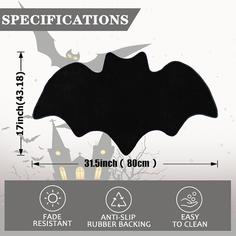 Halloween Door Mat Bat Doormat Non-Slip Bathroom Rug Outdoor Indoor Welcome Mat Entryway Floor Mats Farmhouse Home Decor 32x18 Inch in Saudi Arabia