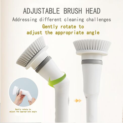 جهاز تنظيف كهربائي دوار [السرعة الثانية، بطارية 2000 مللي أمبير، مقاومة للماء IPX6] مع 6 رؤوس فرشاة بديلة ومقبض تمديد قابل للتعديل لتنظيف الحمام والأرضيات والبلاط in Kuwait