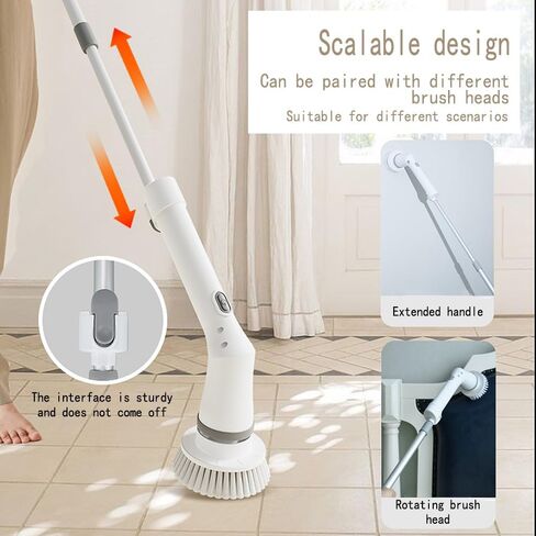 جهاز تنظيف كهربائي دوار [السرعة الثانية، بطارية 2000 مللي أمبير، مقاومة للماء IPX6] مع 6 رؤوس فرشاة بديلة ومقبض تمديد قابل للتعديل لتنظيف الحمام والأرضيات والبلاط in Kuwait