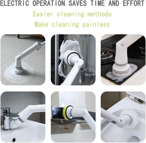جهاز تنظيف كهربائي دوار [السرعة الثانية، بطارية 2000 مللي أمبير، مقاومة للماء IPX6] مع 6 رؤوس فرشاة بديلة ومقبض تمديد قابل للتعديل لتنظيف الحمام والأرضيات والبلاط in Kuwait
