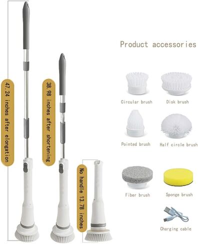 جهاز تنظيف كهربائي دوار [السرعة الثانية، بطارية 2000 مللي أمبير، مقاومة للماء IPX6] مع 6 رؤوس فرشاة بديلة ومقبض تمديد قابل للتعديل لتنظيف الحمام والأرضيات والبلاط in Kuwait