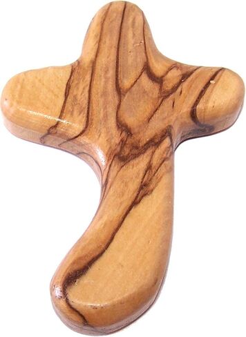 Holy Land Market Perfect Hand fit Olive Wood Cross - Carved Round and with Hand Shape (Medium 3.5 In) in Kuwait