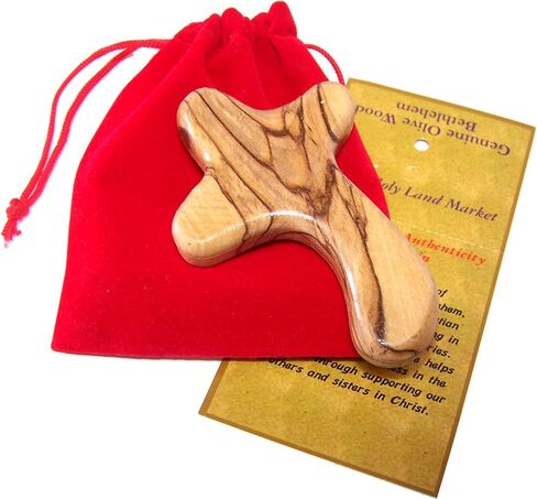 Holy Land Market Perfect Hand fit Olive Wood Cross - Carved Round and with Hand Shape (Medium 3.5 In) in Kuwait