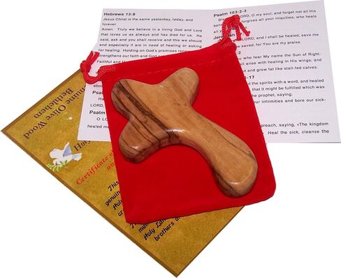 Holy Land Market Perfect Hand fit Olive Wood Cross - Carved Round and with Hand Shape (Medium 3.5 In) in Kuwait