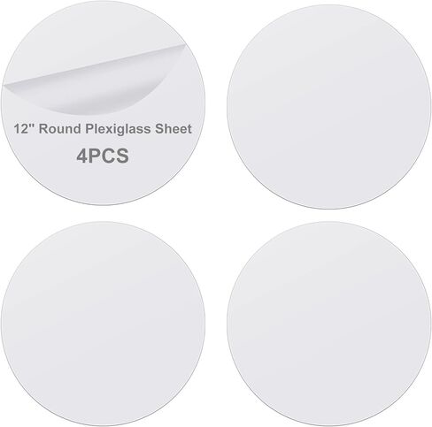 certbuy 4 قطع 1/4 "ورقة شبكي مستديرة 12 بوصة قطرها واضح الاكريليك دائرة مستديرة كعكة القرص خلفية الاكريليك مستديرة للزجاج DIY مشروع إطار الصورة اللوحات الفنية الحرفية in Kuwait