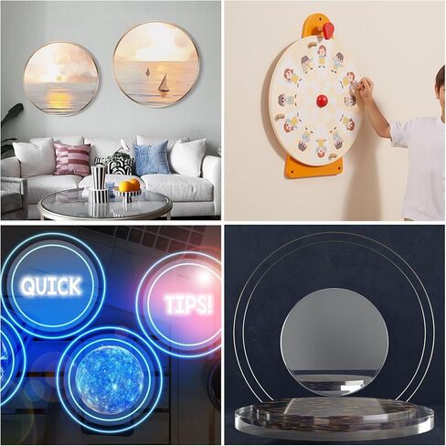 certbuy 4 قطع 1/4 "ورقة شبكي مستديرة 12 بوصة قطرها واضح الاكريليك دائرة مستديرة كعكة القرص خلفية الاكريليك مستديرة للزجاج DIY مشروع إطار الصورة اللوحات الفنية الحرفية in Kuwait