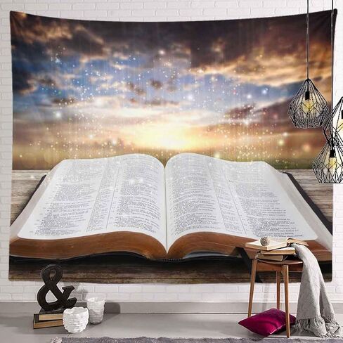 BULOR Holy Bible Opened Book Tapestry, Prayers Religious Church Jesus Christ School Wall Hangings Tapestry for Bedroom Living Room Dorm Man Cave Background 80x60inch in Saudi Arabia